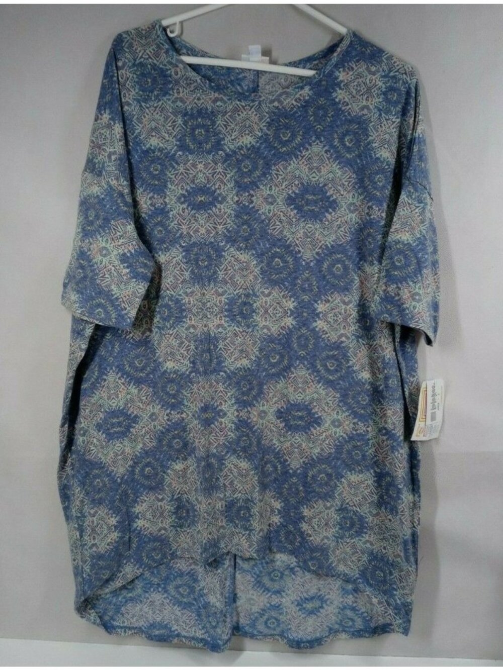 NWT LulaRoe Irma Tunic Blue With Colorful African Design Size Large